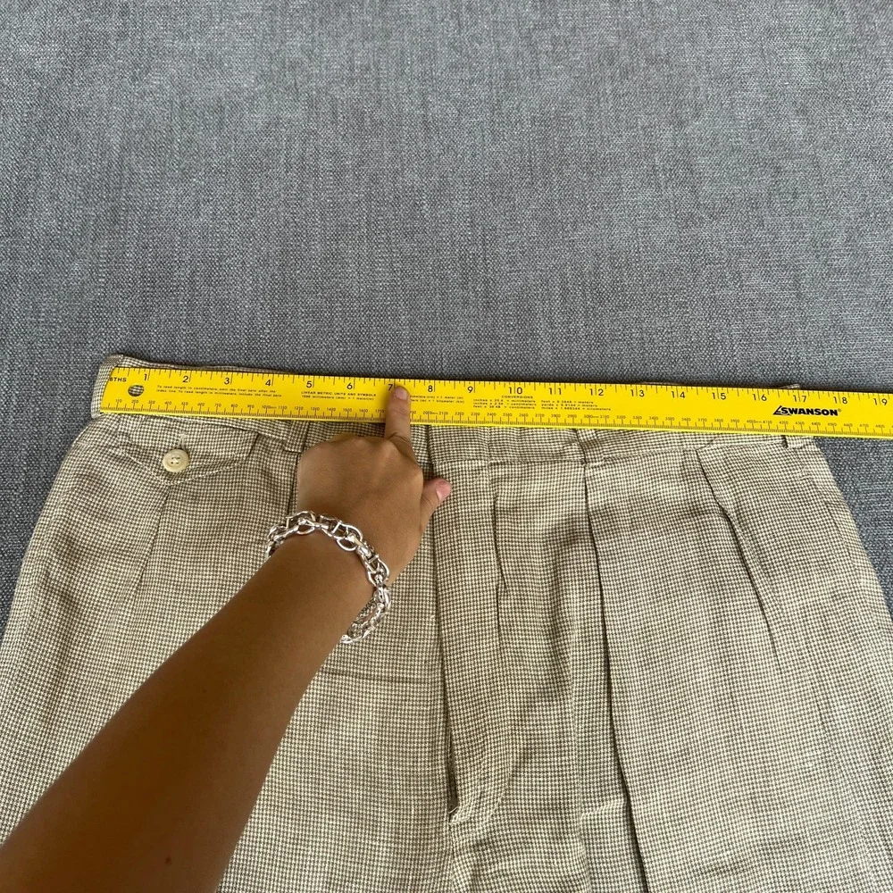Polo Ralph Lauren Dress Pants Mens 36x36 Tan Houndstooth Pleated Straight Leg